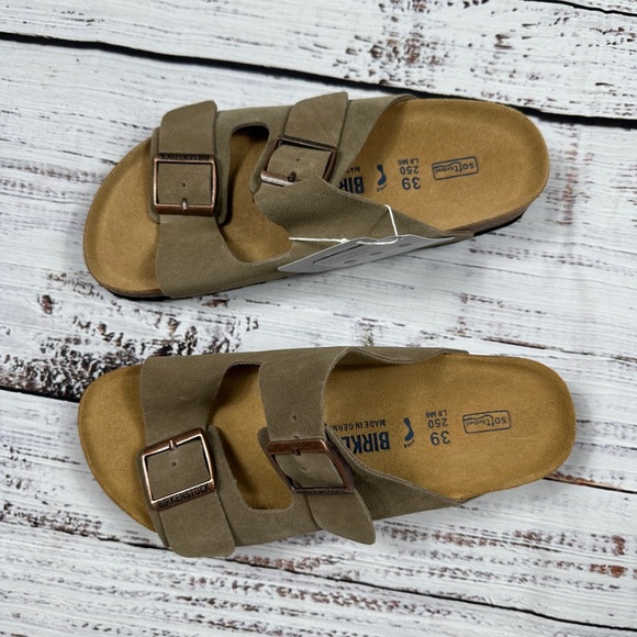 Birkenstock Arizona Taupe Size 8-8.5 (39) Grey/Green Soft Footbed - Picture 4 of 6